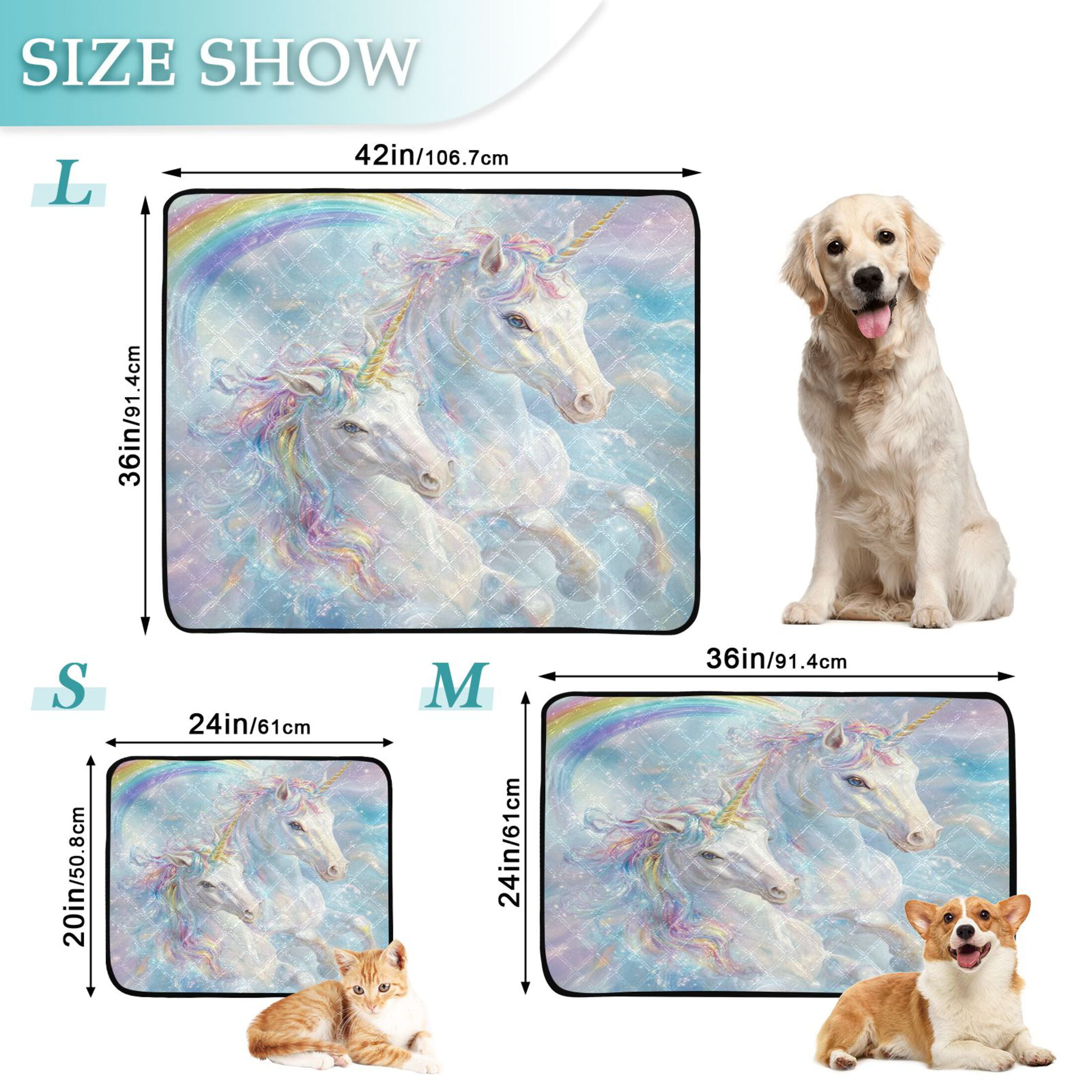 Qxltty Rainbow Unicorns Cat litter Pads Pet Set of 2 Diaper Mats Center Anti-leakage Layer Absorbent Soft and Comfortable