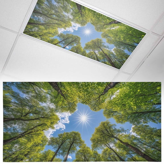 1 Pack Magnetic Fluorescent Light Covers, 2x4 Ft, Modern Simple Forests Trees Sky Birch Magnetic Light Covers for Ceiling Lights Classroom Office Home Decor