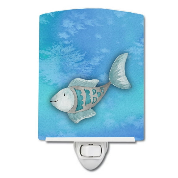 Caroline's Treasures BB7386CNL Blue Fish Watercolor Ceramic Night Light, 6x4x3", multicolor
