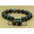 thumbnail image 2 of Angelstones Perles Rondes en Pierre Précieuse Faite à la Main 10mm Verte Bloodstone Héliotrope avec Pompons en Macramé Tressé Réglables Bracelets Chakra Reiki 7-9 Pouces Unisexe, 2 of 2