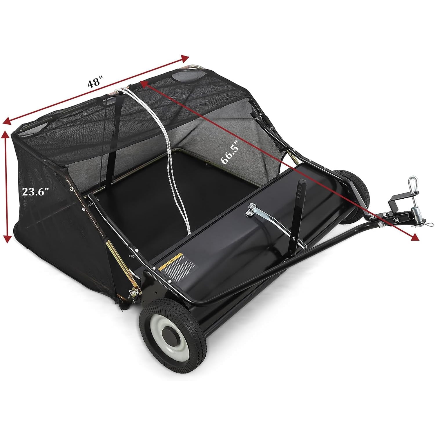Telyswee 48" Tow Behind Lawn Sweeper, Large Capacity Heavy Duty Leaf & Grass Collector with Adjustable Sweeping Height, Dumping Rope Design for Picking Up Debris and Grass
