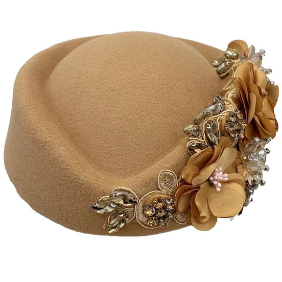 Jiibva Felt Beret Hat Vintage British Turban Hat Floral Rhinestone Beret Caps Church Derby Hat Painter Hat Newsboy Dome Bowler Cap for Ladies