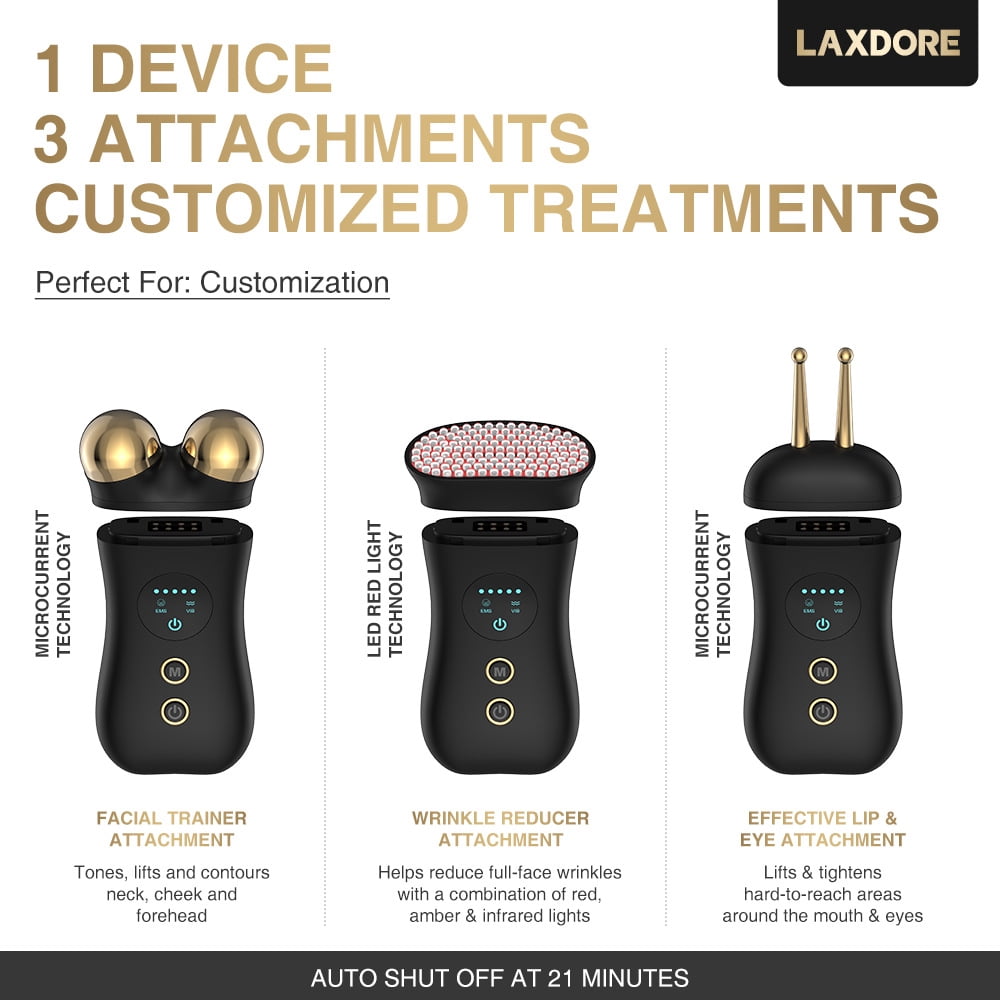 3-in-1 Facial Sculpting and Wellness Kit with Red Light, Gentle Energy Pulses, and Massage Attachments, A Rechargeable At-Home Spa System for a Toned Look