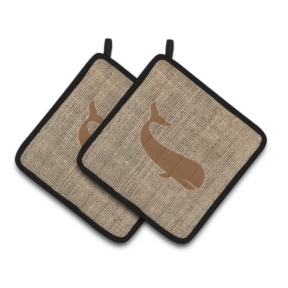 Carolines Treasures BB1021-BL-BN-PTHD Whale Faux Burlap and Brown Pair of Pot Holders , 7.5HX7.5W, multicolor