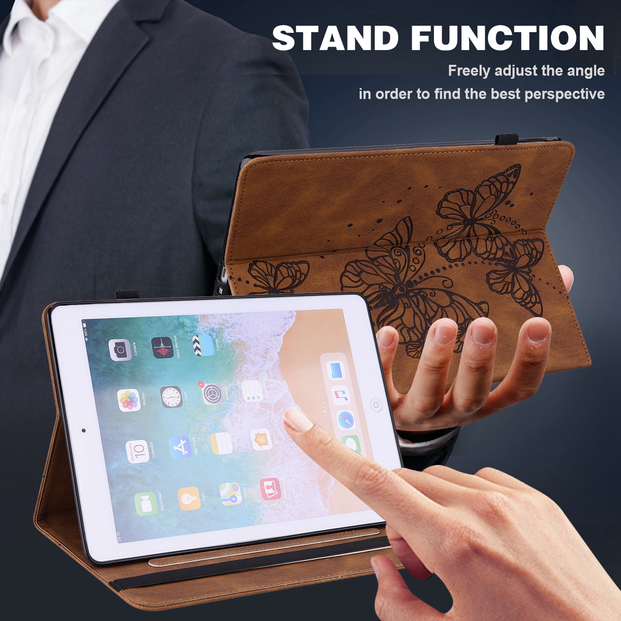 Allytech iPad 10th Gen Case, iPad 10.9" 2022 Case, PU Leather Butterfly Embossed Shockproof Auto Sleep Wake Pencil Holder Kickstand Elastic Band Protective Case Cover for Apple iPad 10th Gen 10.9"