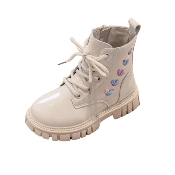 Owordtank Toddler Girl Boots Kids Lace UP Leather Ankle Boots Fashion Cute Fall Winter Outdoor Warm Fur Lining Booties