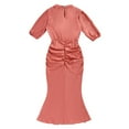 thumbnail image 5 of VIWORLD Women's Mock Neck Ruched Bodycon Midi Dress Short Sleeve Slim Fit Clubwear Evening Party Dress Coral Orange，M, 5 of 10
