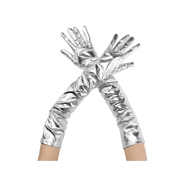 Guantes de cuero sintético para mujer INSPIRE CHIC, brillantes, de dedo completo, largos, de ópera, cálidos, talla única, plateados