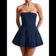 thumbnail image 1 of Vestido Corto Ajustado de Corte A Sin Mangas, Sexy, con Pliegues y Sin Tirantes para Mujer, Estilo Y2K Azul Marino S, 1 of 7