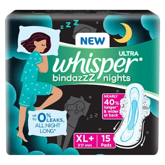 Whisper Ultra Bindazzz Nights Sanitary Pads - XL , 15 pcs