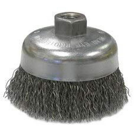 

WEILER Carbon Steel Cup Brush - Threaded Arbor Attachment - 4 in Diameter - 5/8-11 Center Hole - 0.02 in Bristle Diameter - Package Type: Display - 36036