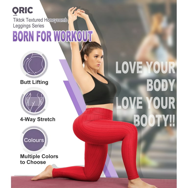 QRIC Women's High Waist Yoga Leggings Scrunch Butt Lift Active Tights  Textured Workout Pants 