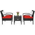 thumbnail image 5 of Patiojoy 3-Piece Patio Wicker Storage Table & Chair Set Outdoor Conversation Set Red, 5 of 6