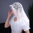 thumbnail image 4 of Floral Lace Veils for Head Covering Latin Mass Mantilla Veils Short Scarf for Bridal Women White Black Catholic Church V, 4 of 16