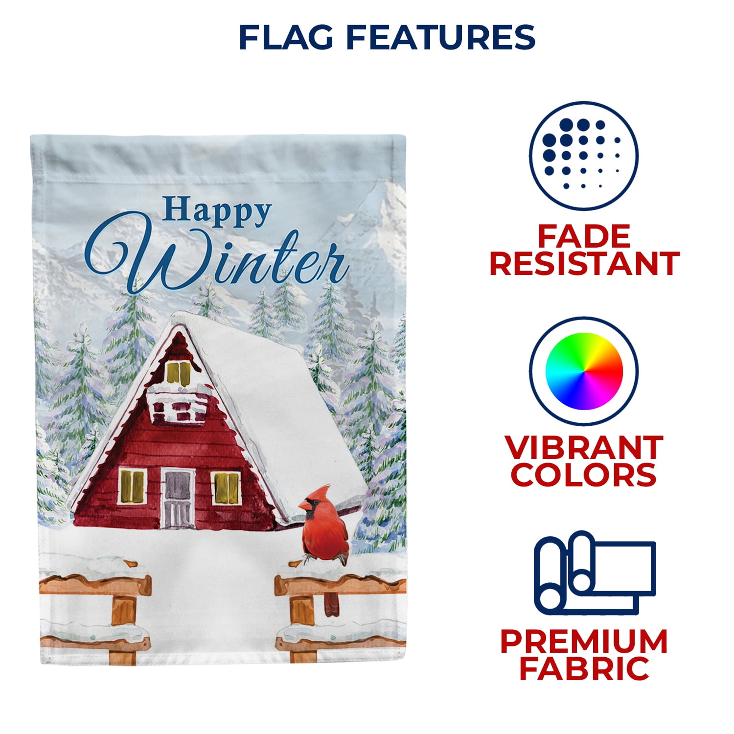 America Forever Winter At The Chalet House Flag, 28 x 40 inch Double Sided, Cabin Snowy Forest Cardinal, Happy Winter Banner, Holiday Outside Decorations Yard Flag