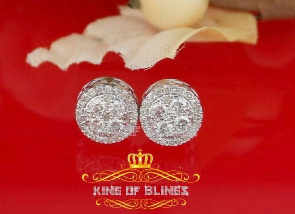King of Bling's 1.00ct Diamond Stud Round Earrings for Women White Sterling Silver Stud for Men