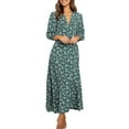 thumbnail image 4 of Women Floral Print Long Sleeve V Neck Chiffon Maxi Dress Casual Party Boho Dresses, 4 of 6