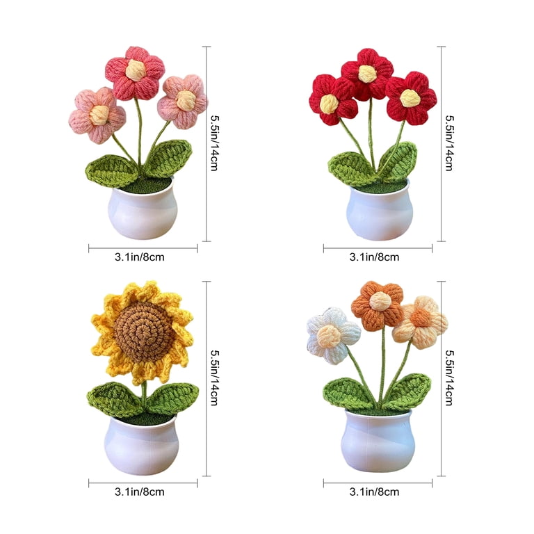 Opvise Handmade Crochet Faux Potted Flower, Yarn Crafted Tabletop