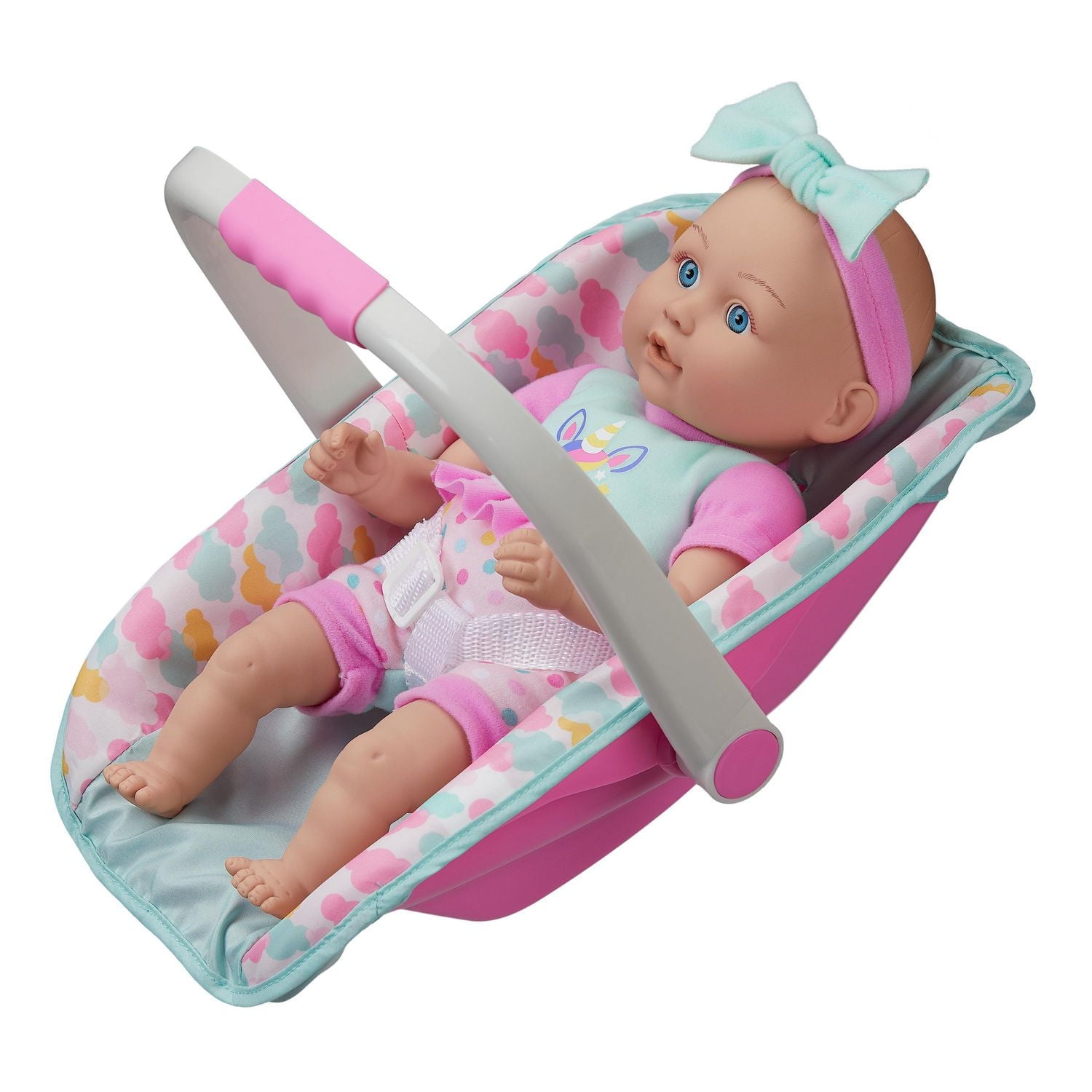 My Sweet Baby 13" Baby Doll with Carrier and Handle Play Set, 4 Pieces Included, Pink Theme