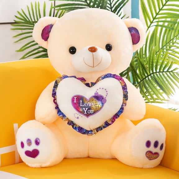 Teddy Bear Plush Toy - Hugging a Heart, Romantic Teddy Bear Plush Doll, Valentine's Day, Birthday, Girl's Gift