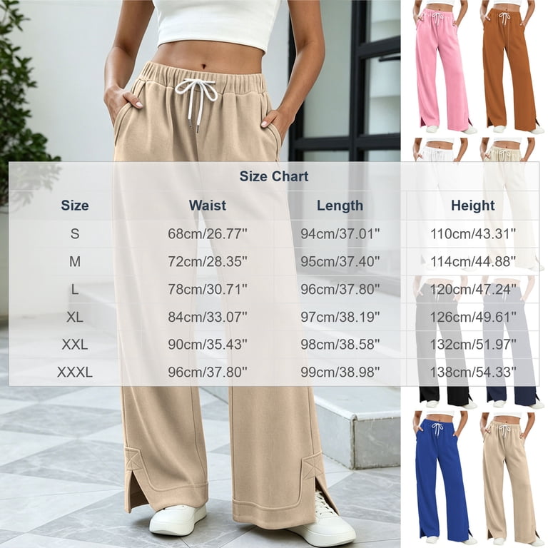 Women's High Waist Drawstring Casual Wide Leg Pants With Split Hem