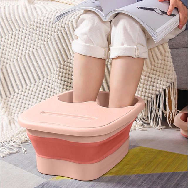 Feltree Foldable Foot Bath Bucket with Handle and Lid, Portable Foot Bath Spa Bucket with Massage Acupoints, Portable Foot Bath Bucket, Foldable Spa Bucket for Foot