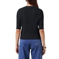thumbnail image 3 of INSPIRE CHIC Short Sleeve Summer Cardigan for Women Cable Knit Button Down Crew Neck Trendy Sweater Crop Top S Black, 3 of 6