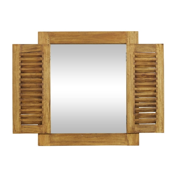 DecMode 31"W, 35"H Rectangle Wall Mirror, Brown