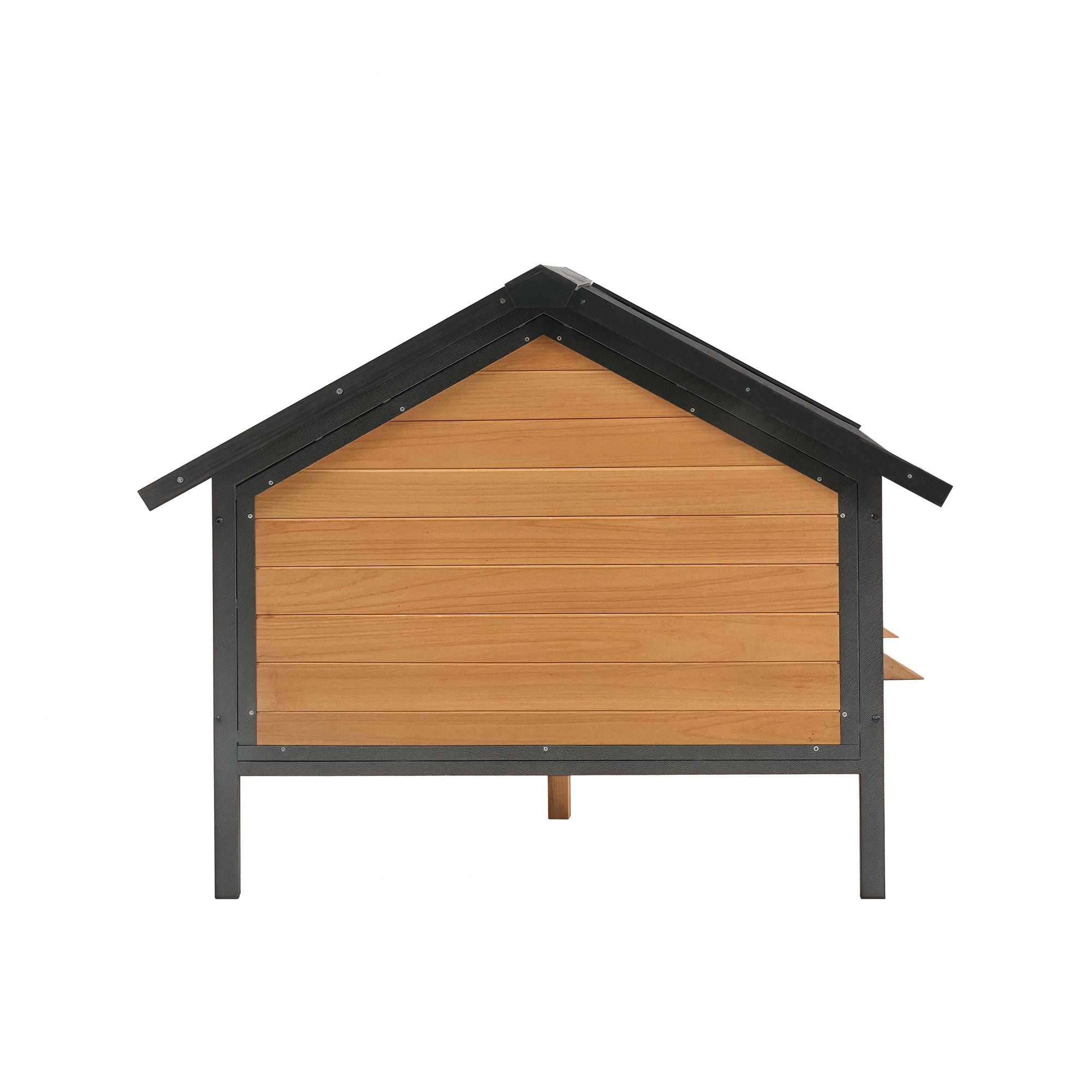 Pefilos 67" Wood Dog House for Medium Dogs, Outdoor and Indoor Cat Shelter, Weatherproof Pet Kennel with Porch, Beige