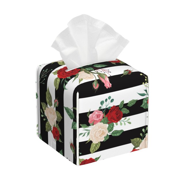 Balery Rose Flowers Porta Pañuelos de Cuero con Estampado – Funda Moderna Cuadrada para Caja de Pañuelos, Dispensador 5x5x5''