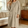 thumbnail image 6 of LEAVINGSUO Nightgowns for Women Plus Size Long Sleeve Pullover Winter Casual Nightgown long dress with plush fabric For Home Use Khaki M, 6 of 7