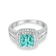thumbnail image 4 of Halo Art Deco Ring Princess Cut Paraiba Tourmaline CZ 925 Sterling Silver Size 6, 4 of 7