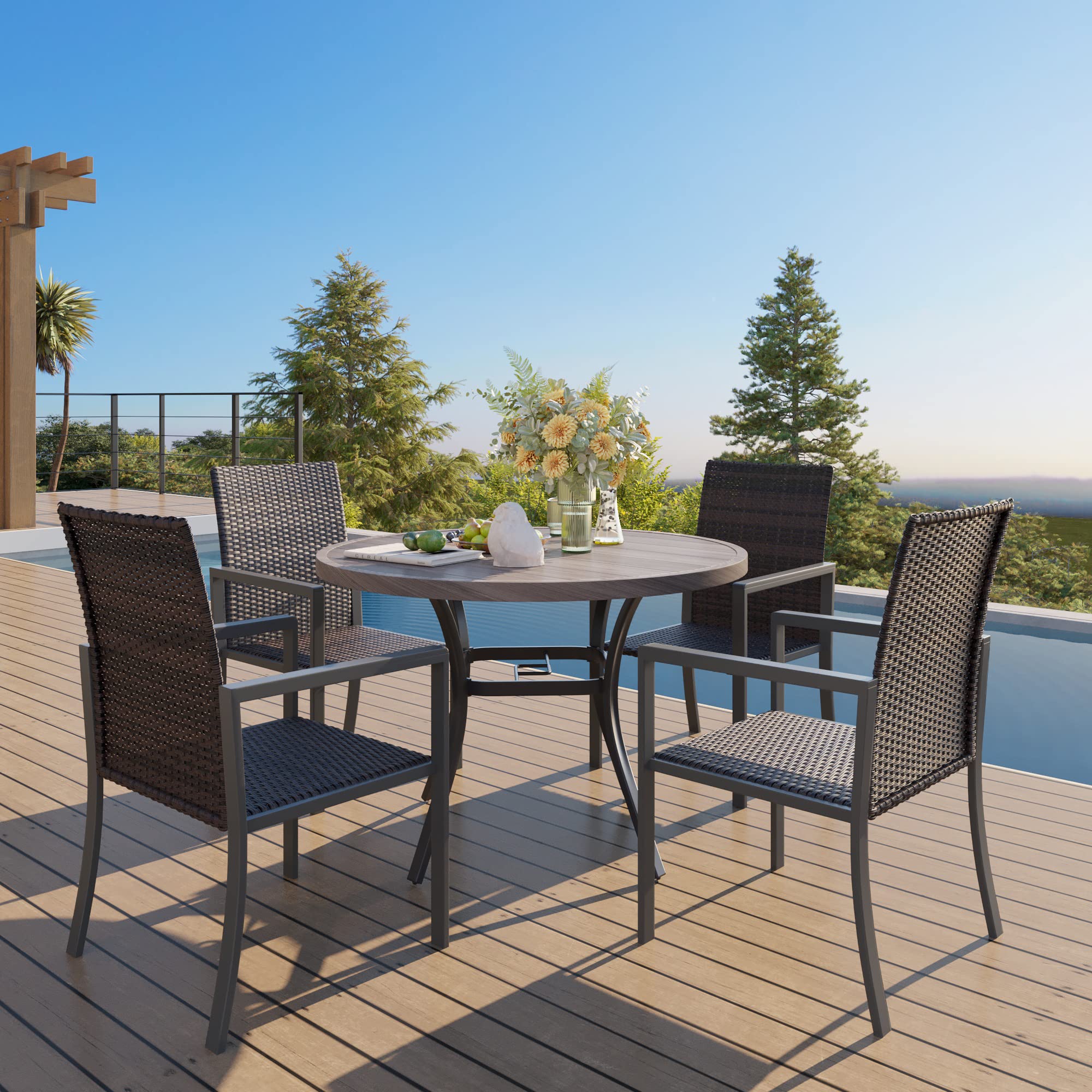 VICLLAX 5 PCS Patio Dining Set Outdoor Furniture Set with Round Weather