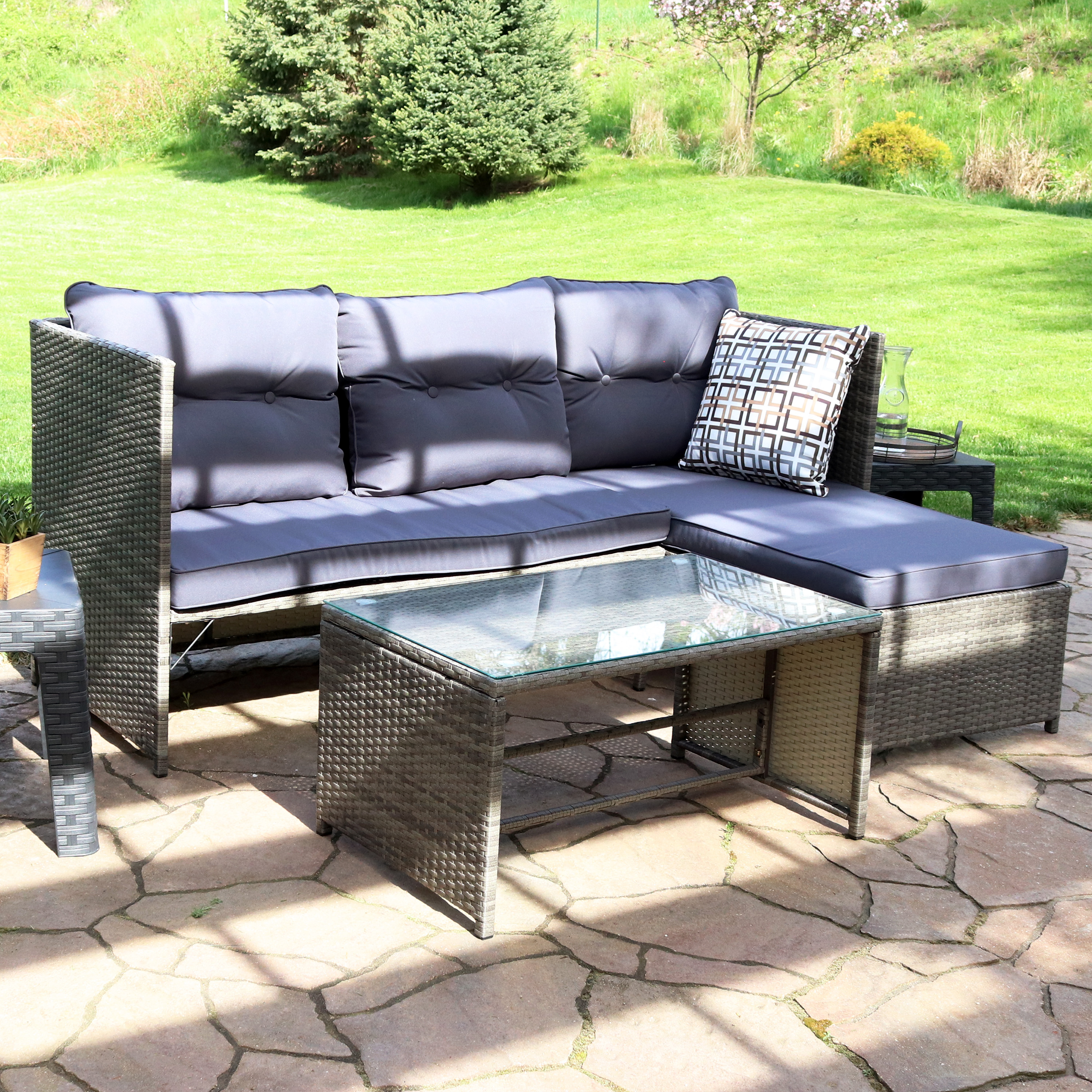 Sunnydaze Longford Outdoor Patio Sectional Sofa Set with Cushions - Charcoal - image 2 of 12
