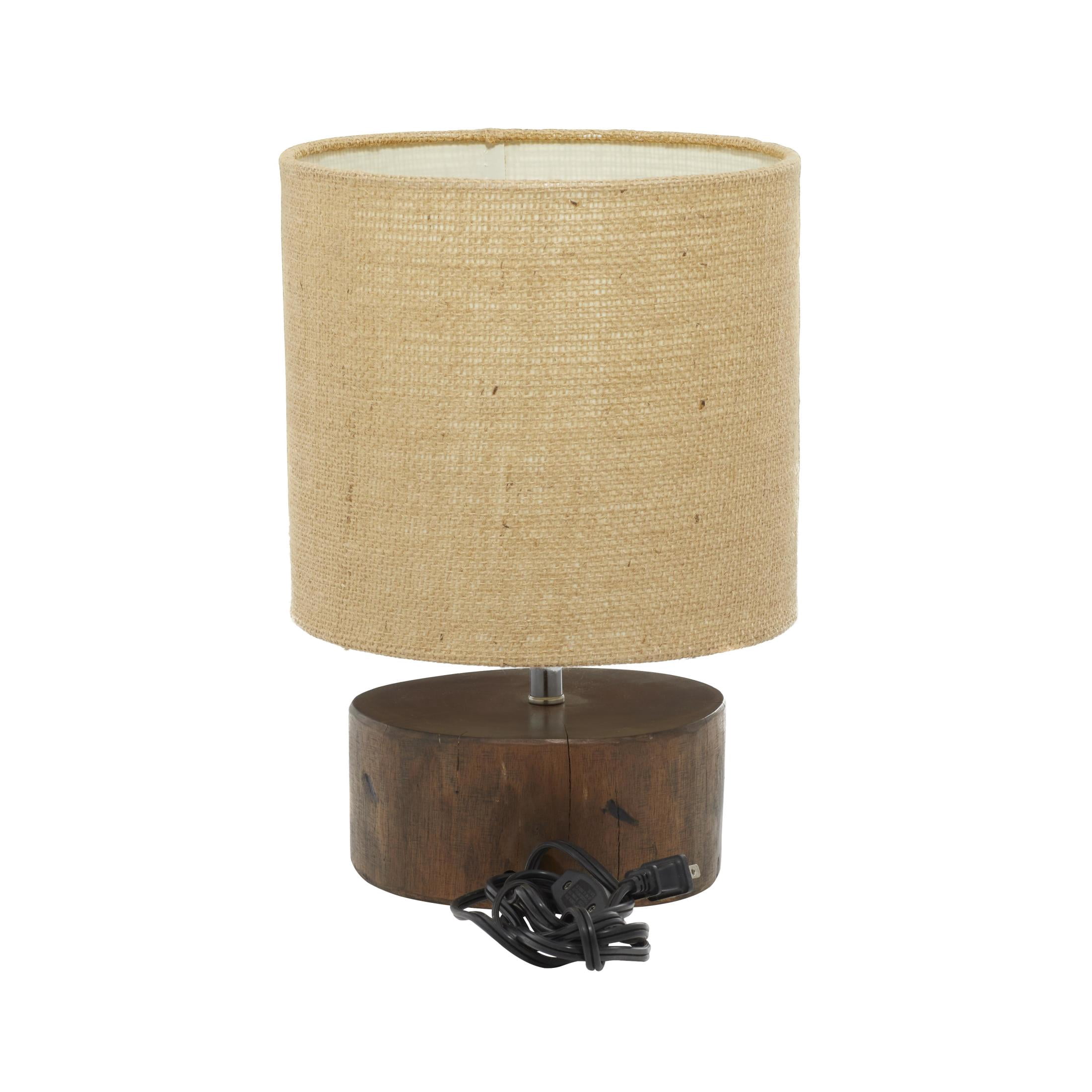 DecMode 14" Low Profile Dark Brown Table Lamp with Brown Linen Shade