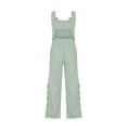 thumbnail image 5 of LMOIPLI Women's Solid Color Lightweight Long Pants Adjustable Strap Romper Baggy Overalls Long Bib Pants Fashion Summer Clothes Vintage Adjustable Strap Romper Wide Leg Outfits Green L, 5 of 6