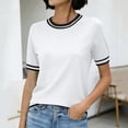 thumbnail image 6 of hoksml Women's Short Sleeve Crew Neck T-Shirt, Striped Trim Casual Tee for Everyday Wear, 6 of 7