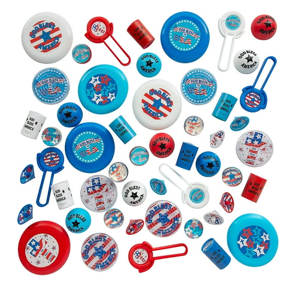Bulk 52 pieces Religious Red, White & Blue Patriotic Toys & Handouts