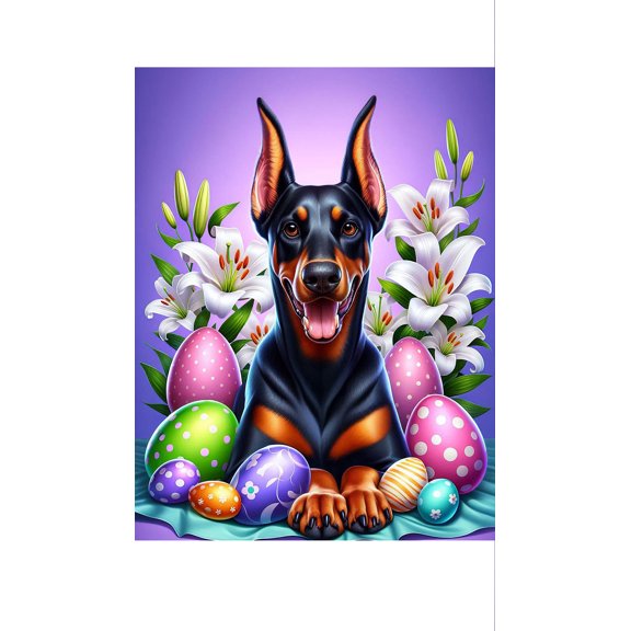 Doberman Black and Tan Cropped - Best of Breed DCR Easter Holiday Outdoor House Flag