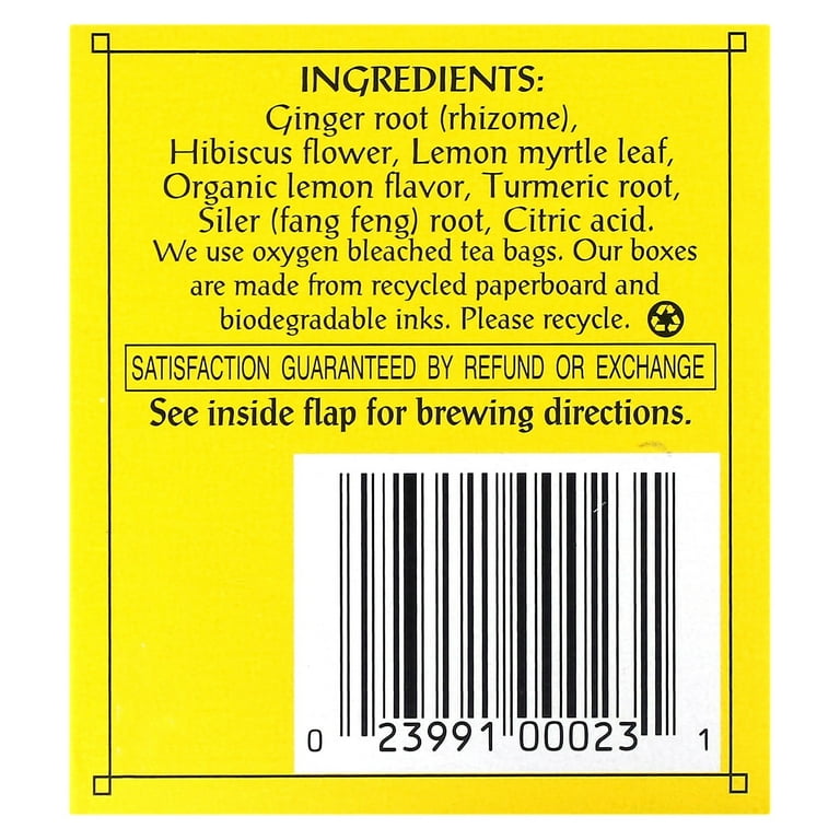 Triple Leaf Tea - Pure Caffeine Free Lemon Ginger Herbal Tea, 20