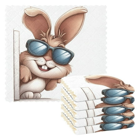 

6 Pack Kitchen Dish Towels 11 Inch x 11 Inch Reusable Cleaning Cloths for Washing Dishes Dish Cloths for Drying Dishes Smiling Cartoon Bunny