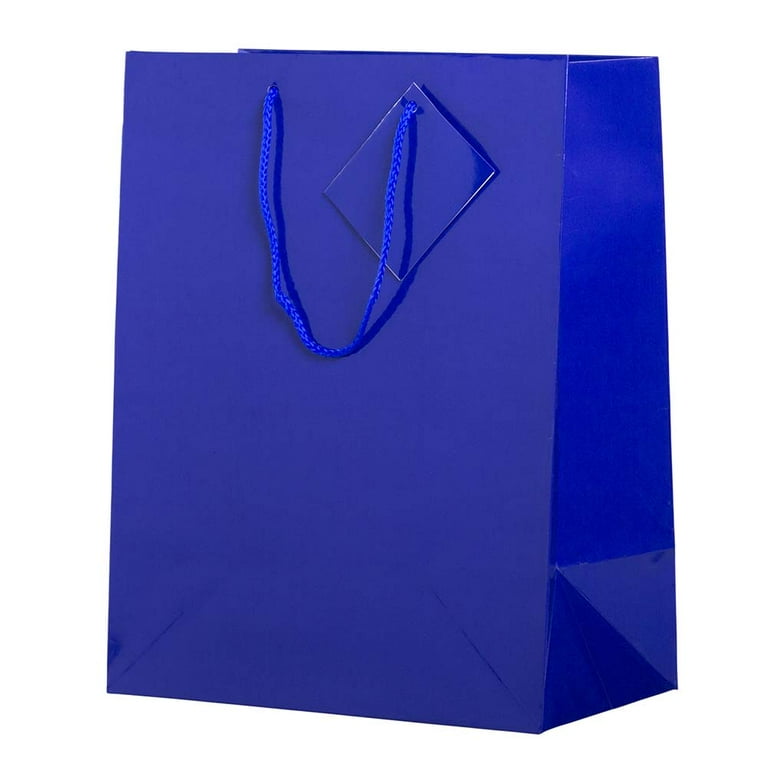 JAM Paper Glossy Gift Bags 10 x 13 x 5 Blue 3 Pack Large