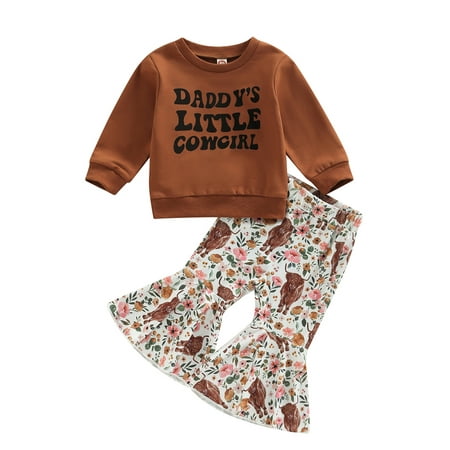 

Huakaishijie Toddler Baby Girl Pullover Sweatshirt Top Flared Pants Bell Bottom Outfits Set 1-5 Years