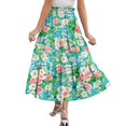 thumbnail image 3 of WTOBBY Boho Floral Summer Maxi Skirt Women's Drawstring High Waisted Long Skirt Lightweight Beach Vacation Skirt Tiered Flowy Pleated Skirt with Elastic Waist,Green L, 3 of 4