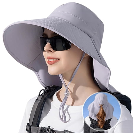 Pett Women s sun hat with neck cover and ponytail hole roll up fishing hat