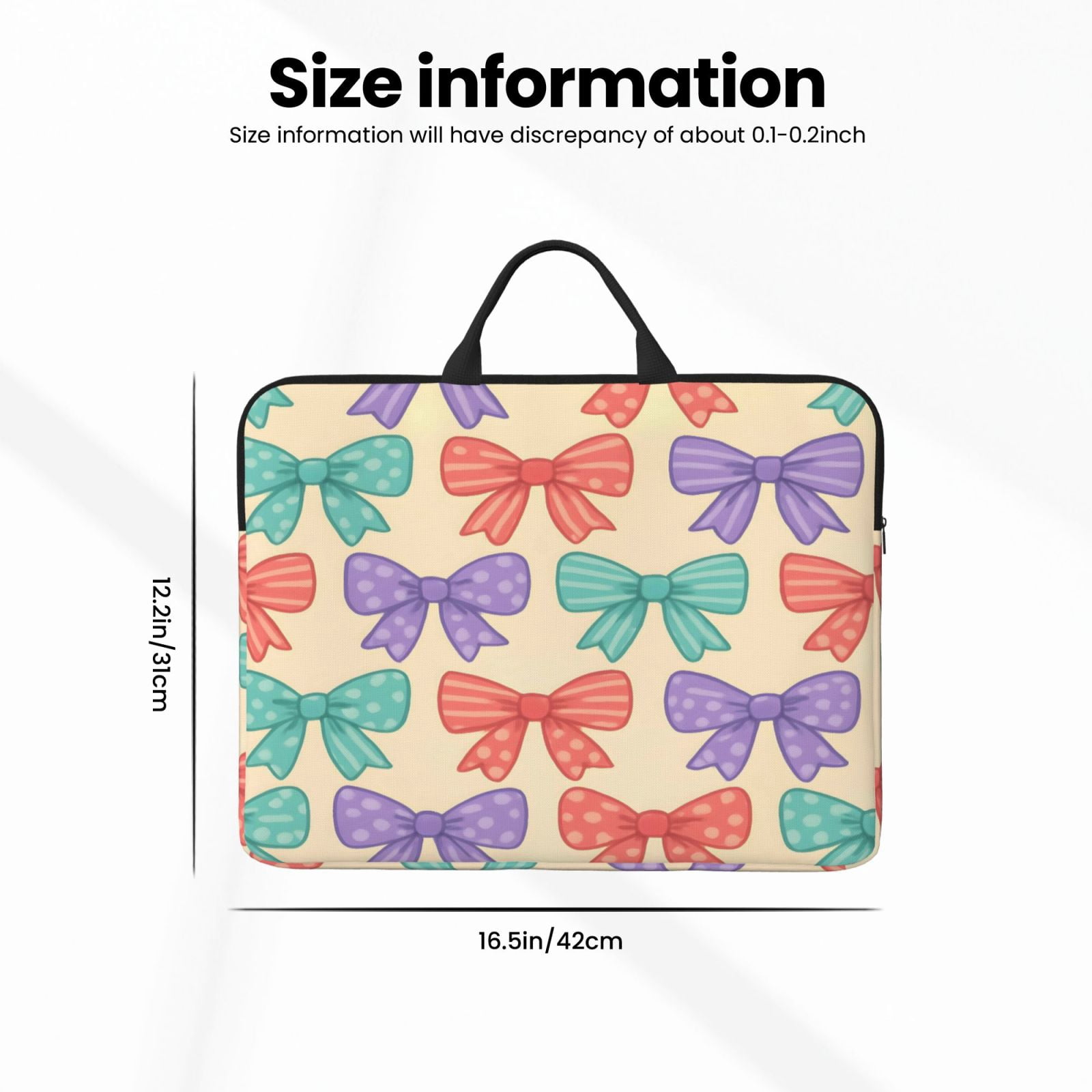 Laptop Sleeve Bag For Women Men 14inch Waterproof Durable Protective Computer Carrying Cover Handle Laptop Case Bag Whimsical Polka Dot And Striped Ribbon Bow Pattern