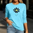 thumbnail image 3 of Floral Tshirts for Women 3/4 Sleeve Casual Tunic Shirts Crew Neck Loose Summer Fall Going Out Outfits Sky Blue, 2XL, 3 of 6
