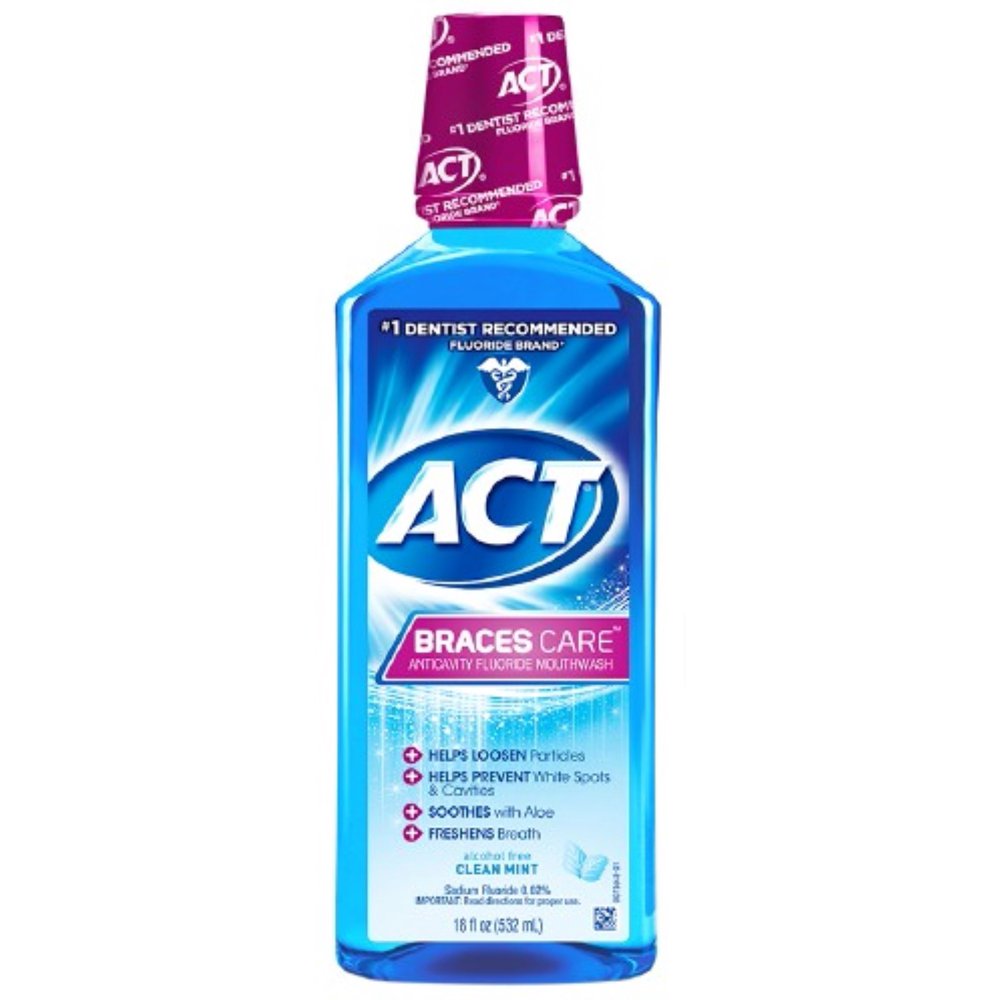 ACT Braces Care Anticavity Fluoride Mouthwash with Xylitol, Clean Mint