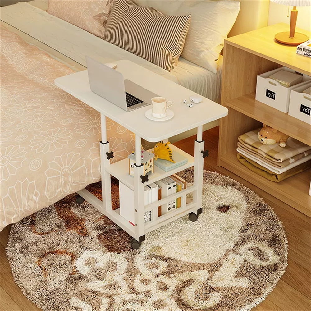 Zzistar Small Mobile Standing Desk, Adjustable Height Portable Rolling Desk, Tiltable Desk C Shaped End Table For Couch, Hospital Table Laptop Stand For Home Office School White 60 x 40CM