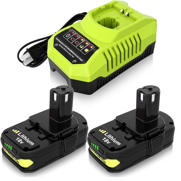 2Packs 18V 3000mAh Replacement Battery and Charger Compatible with Ryobi 18V Battery Lithium P102 P103 P104 P105 P107 P108 P109 P122 Batter